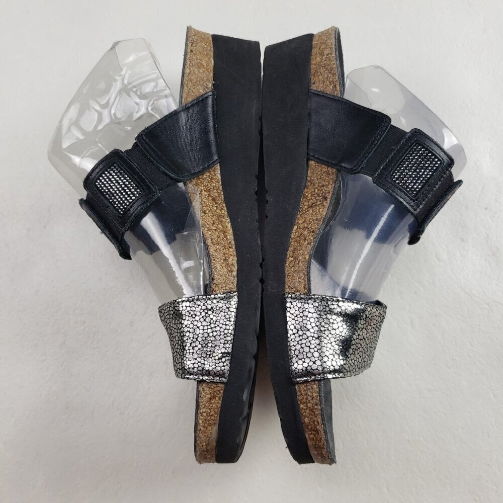 Naot Emma Slide Wedge Sandal Womens 7 EU 38 Black Silver Leather Slip On Strappy - Picture 6 of 11